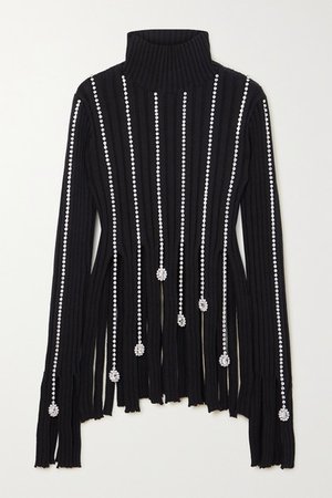 AREA | Crystal-embellished ribbed cotton-blend turtleneck sweater | NET-A-PORTER.COM