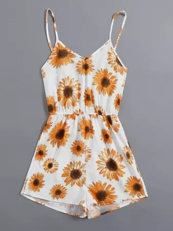 Sunflower Print Slip Romper | SHEIN USA white