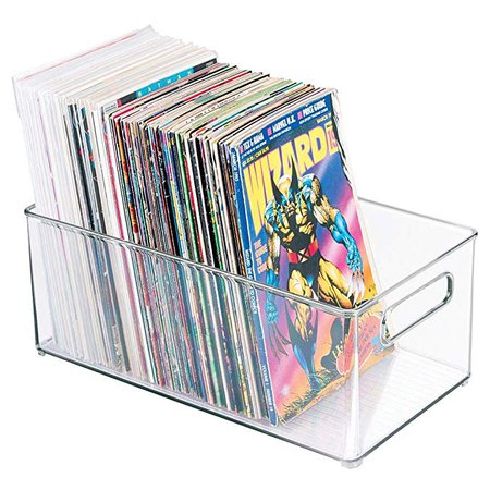 Amazon.com - mDesign Plastic Home Storage Organizer Container Bin with Handles for Closets, Cabinets, Shelves - Hold DVDs, Video Games, Head Sets, Controllers, Comics, Movies - 14.5" Long - Clear -