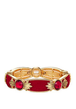 Napier Gold Tone Red Velvet Stretch Bracelet