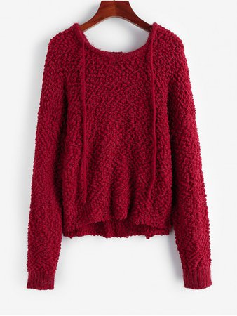 [43% OFF] [POPULAR] 2019 ZAFUL Popcorn Knit Hooded Drop Shoulder Sweater In RED WINE | ZAFUL burgundy