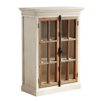 Vintage Style Antique White Glass Doors Low Cabinet