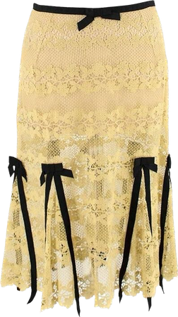 louis vuitton bow-trimmed sheer yellow lace midi skirt
