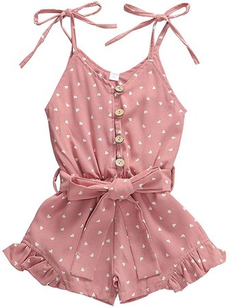 Amazon.com: Toddler Baby Girl Strap Sleeveless Romper Halter Heart Dress Button Jumpsuit Overall Shorts Summer Outfit (Pink, 5-6T): Clothing