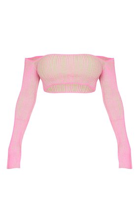 Shape Hot Pink Contrast Knit Bardot Crop Top | PrettyLittleThing USA