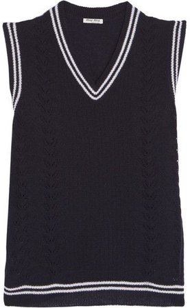 Miu Miu - Pointelle-knit Cashmere Sweater - Navy