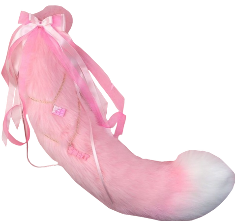 pink and white fur cat tail