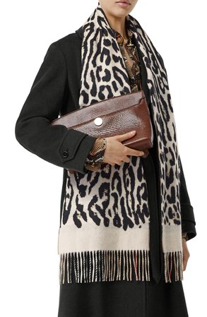 Burberry Leopard Print and Check Cashmere Scarf | Nordstrom