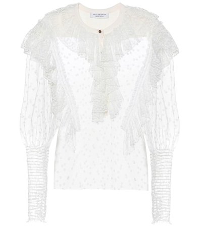 Cotton-blend lace blouse
