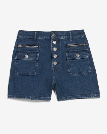 Super High Waisted Button Fly Zip Pocket Mom Jean Shorts | Express