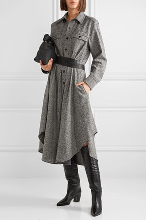 Stella McCartney | Faux textured-leather trimmed grain de poudre wool midi dress | NET-A-PORTER.COM