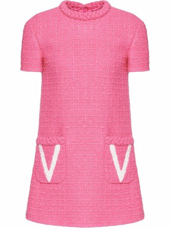 Shop Valentino logo-detail tweed dress