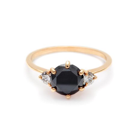 3 Stone Hazeline Black Diamond engagement 14k gold ring
