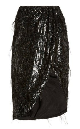 Feather-Embellished Sequined Skirt By Aliétte | Moda Operandi