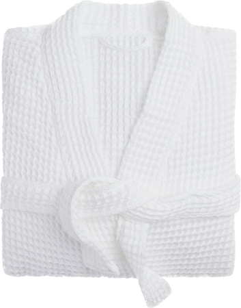 Folded white waffle bathrobe