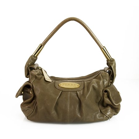 Ginafranco Ferre Vintage Taupe Lambskin Leather Gathered Shoulder Bag Handbag - swapshop.gr