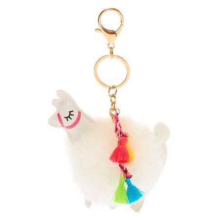 Fuzzy Llama Puff Keychain | Claire's US