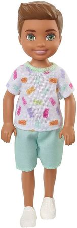 Amazon.com: Barbie Chelsea Doll, Small Boy Doll with Brown Hair & Blue Eyes Wearing Gummy Bear T-Shirt, Shorts & Shoes : Toys & Games