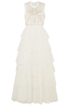 Needle & Thread | Tiered embellished tulle and point d'esprit gown | NET-A-PORTER.COM