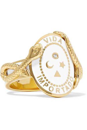 Foundrae | Wholeness 18-karat gold, diamond and enamel ring | NET-A-PORTER.COM