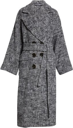 Glen Plaid Wool Blend Coat