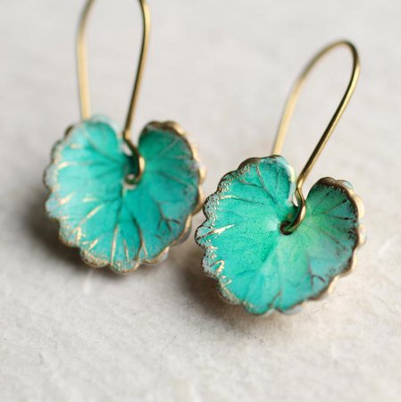 Green Leaf Earrings ... Boho Turquoise Lily Pad Long Earrings | Etsy