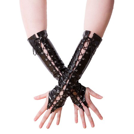 PVC Lace Up Fingerless Elbow Length Gloves