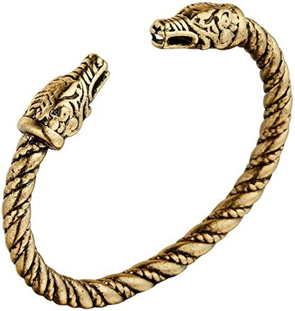 RUIZHEN Antique Norse Viking Double Dragon Head Twisted Bracelet Bangles Arm Ring Adjustable Men's Jewelry
