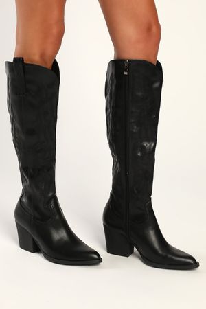 Black Boots - Knee-High Boots - Pointed-Toe Boots - Western Boots - Lulus