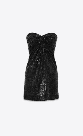 Saint Laurent ‎Bustier Dress With Allover Star Embroidery ‎ | YSL.com