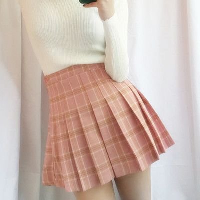 pink korean pleated skirt outfit - Google Search