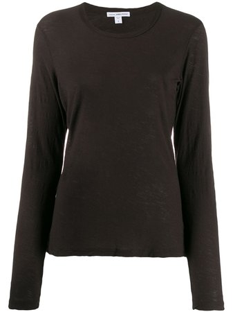 James Perse Longsleeved Round Neck T-Shirt WUA3361 Brown | Farfetch