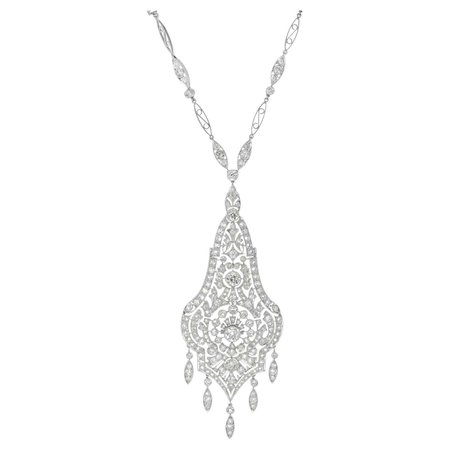7.00 Carat Diamond Platinum Edwardian Pendant Necklace For Sale at 1stDibs