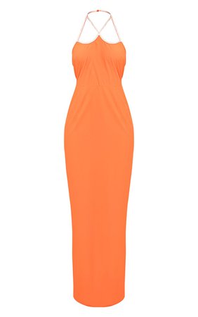 Orange Diamante Neckline Halterneck Maxi Dress | PrettyLittleThing USA