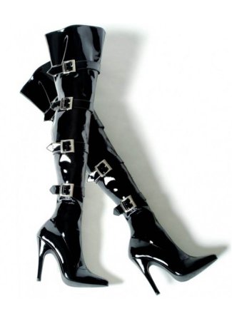 Buckle Up Black Thigh High 5 Inch Heel Boots