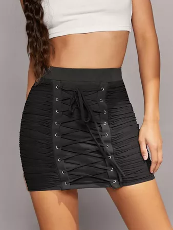 Ultra Ruched Lace-Up Front Mini Skirt | SHEIN USA