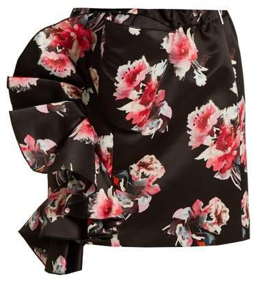Floral Print Ruffled Satin Mini Skirt - Womens - 1061 Black Multi