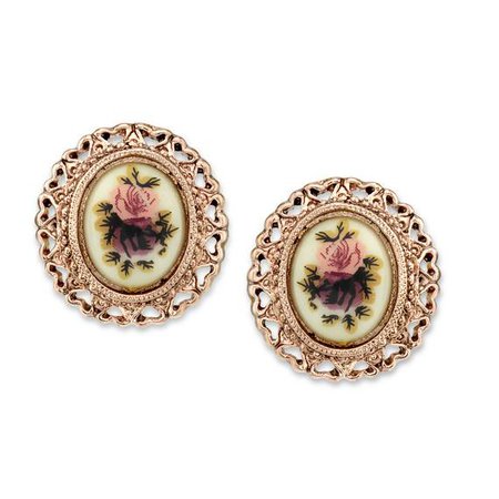1928 Jewelry Rose Gold-Tone Purple Flower Button Earrings