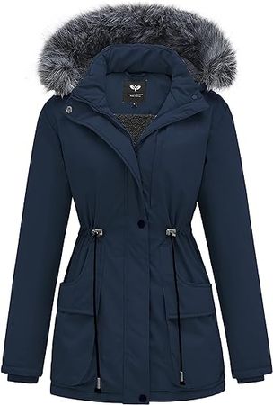 Amazon.com: GGleaf Women's Winter Jacket Hooded Coat Warm Fleece Lined Thicken Parka Puffer Jacket with Fur Hood : Clothing, Shoes & Jewelry
