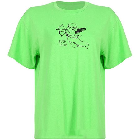 Cotton Casual Neon Green Oversized T Shirt 2019 Summer Top Cupid Angel Print Graphic Tees Women T-shirts Short Sleeve Y19051104