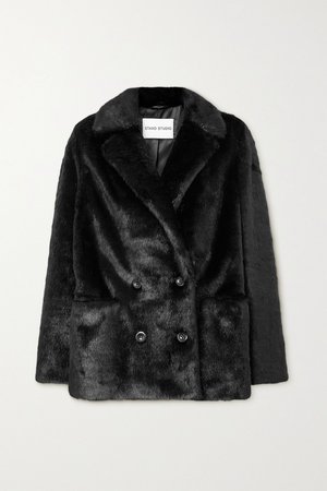 Black Annabelle double-breasted faux pony hair blazer | Stand Studio | NET-A-PORTER