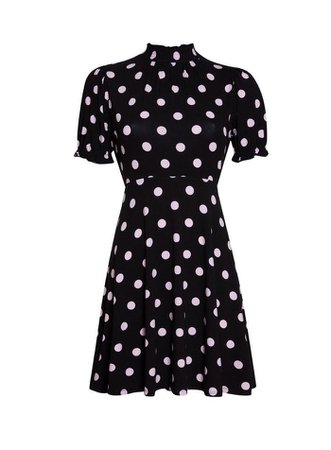 DP Petite Black and Pink Spot Print Shirred Neck Skater Dress | Dorothy Perkins