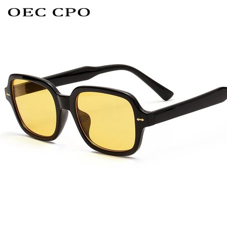 OEC CPO Fashion Unisex Square Sunglasses Men Women Fashion Small Frame Yellow Sunglasses Female Retro Rivet Glasses UV400 O403|Women's Sunglasses| - AliExpress