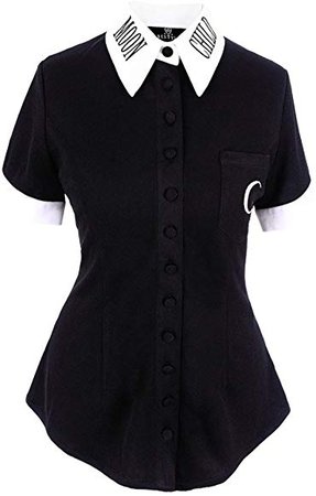 Amazon.com: Restyle Gothic Punk Black Crescent Moon Child Shirt White Collar Blouse Top - (2XL): Clothing