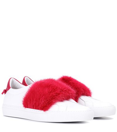 Fur-trimmed leather sneakers