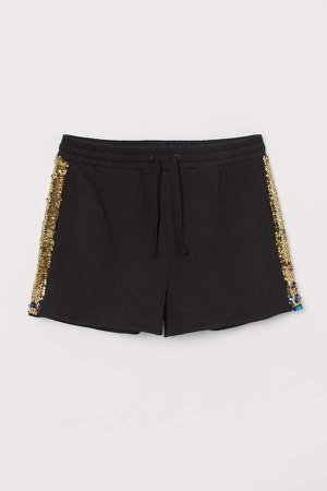 Shorts with Reversible Sequins - Black