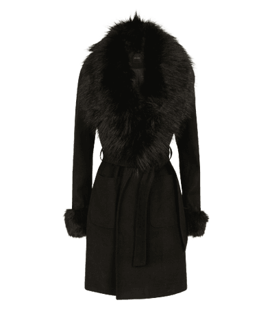Black fur trim olive coat