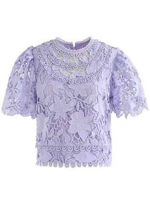 Blooming Lily Full Crochet Crop Top in Purple - Retro, Indie and Unique Fashion