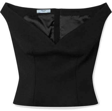 Off-the-shoulder Wool-twill Bustier Top - Black