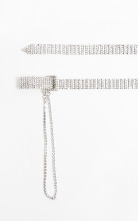 Silver Diamante Chain Link Skinny Belt | PrettyLittleThing